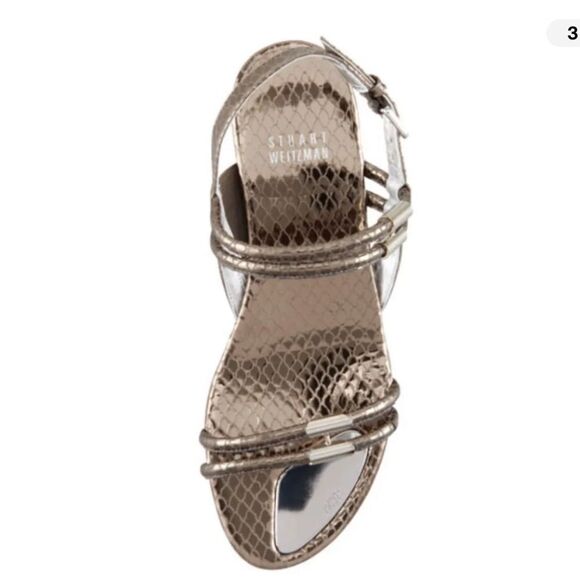 Stuart Weitzman Rolldown Metallic Micro-Wedge Sandal Size 8 - Picture 1 of 4
